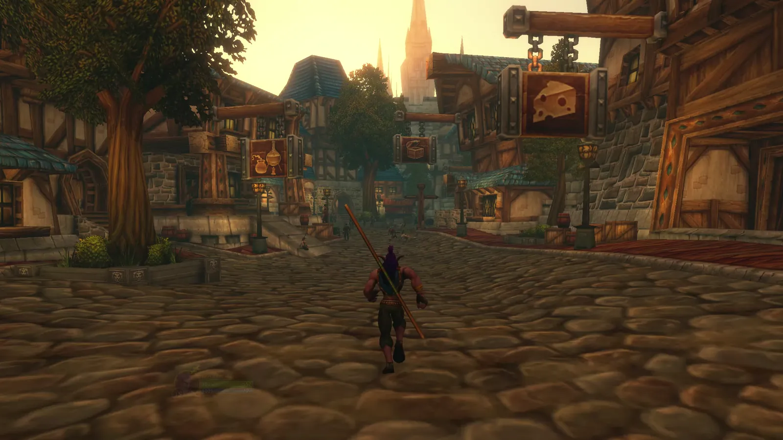 A Stormwind street at sunset, with no names floating above anyone
